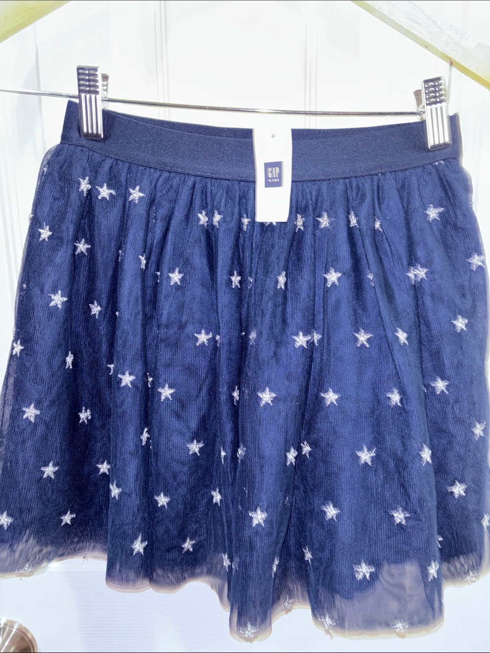 GAP Navy Tulle Skirt with Silver Star Embroidery